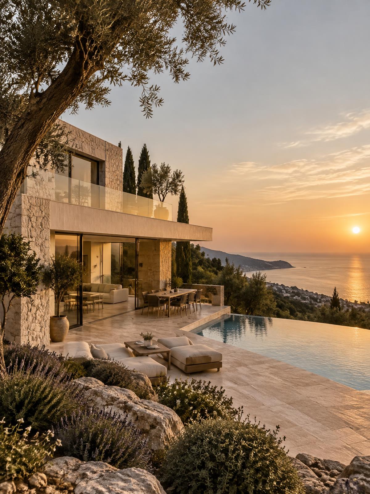 Villa rénovée en pierre avec piscine face à la Méditerranée